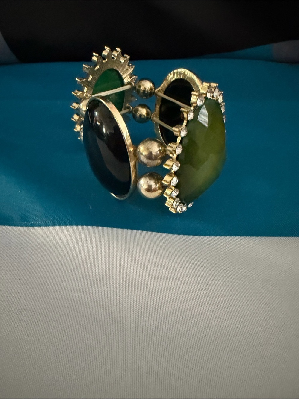 Vintage Gold-Tone Green Gemstone Bracelet - Women Jewelry